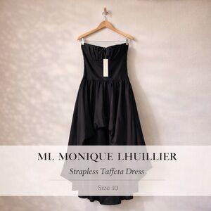 ML Monique Lhuillier Strapless Taffeta High Low Dress Black Size 10 NWT